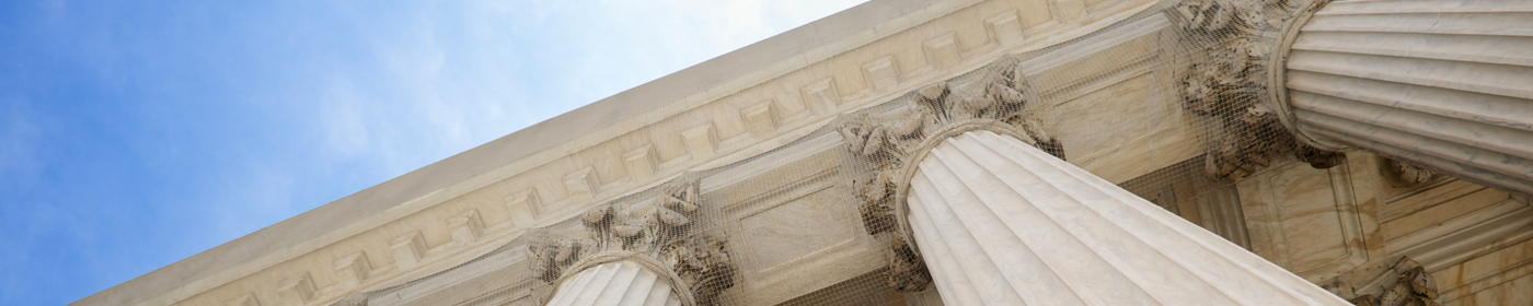Hero banner image: Three pillars and ceiling of an neoclassical architecture building.